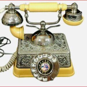 Vtg Hollywood Regency Rotary Phone Embossed Silver Plated